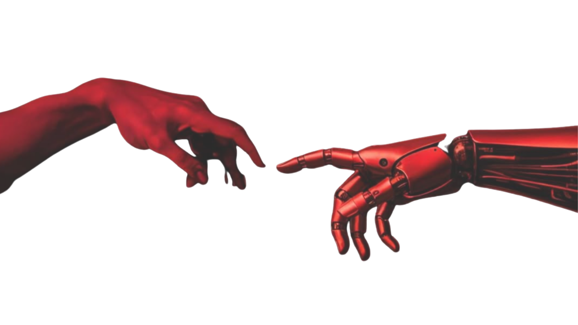 A human hand and a robotic hand reaching toward each other
